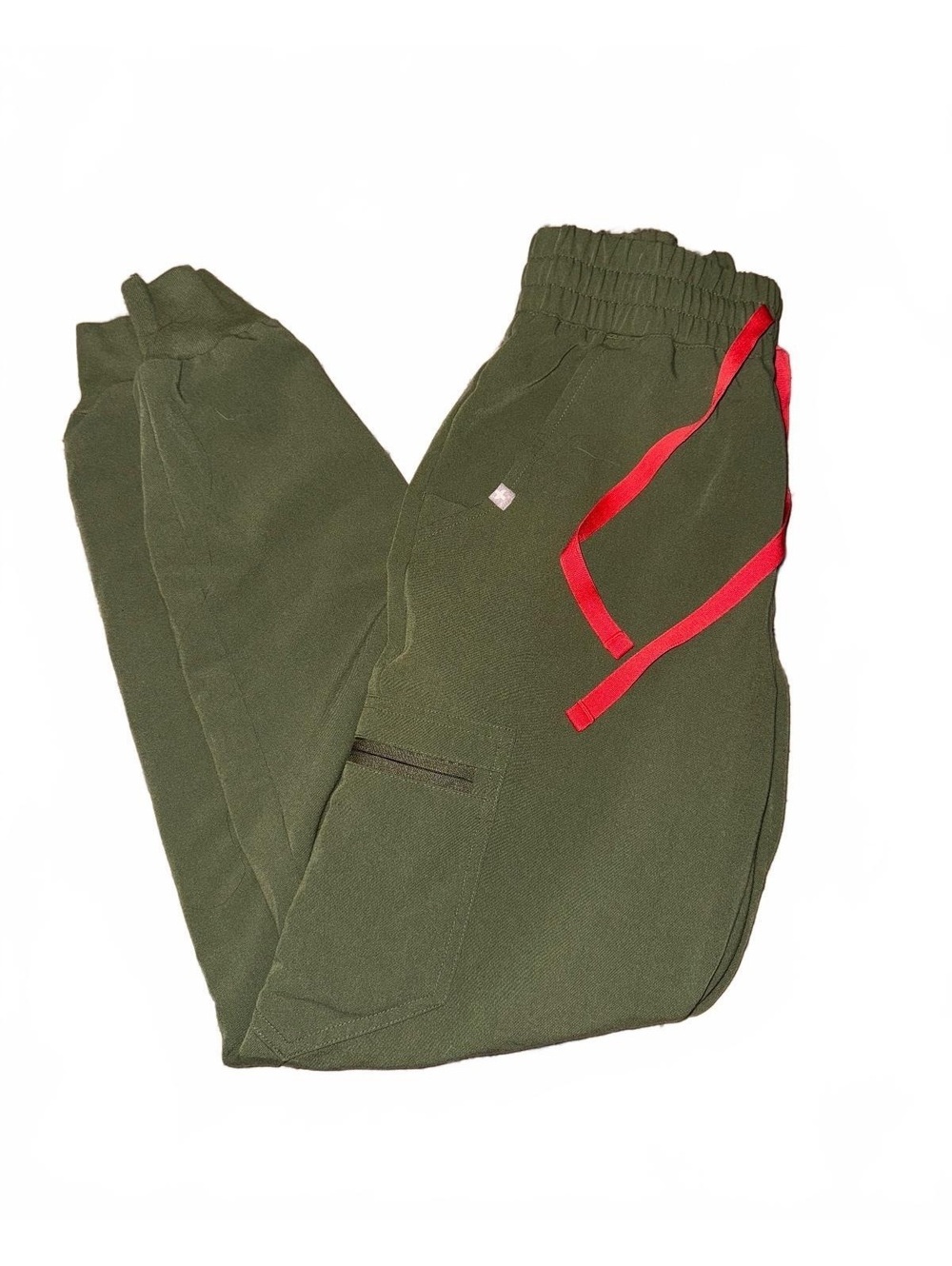 FIGS Technical Collection Olive Green Jogger Scrub Pants XS Red Drawstring